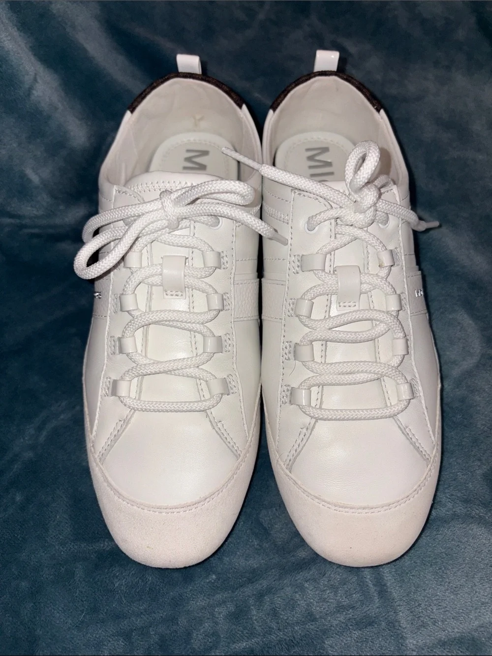 Michael Kors White Leather Low-Profile Lace-Up Sneakers with Brown Trim